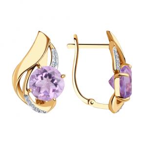 Золотые серьги Diamant с фианитом и аметистом 51-320-00922-2 фото
