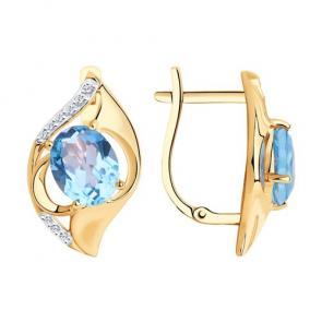 Золотые серьги Diamant с топазом и фианитом 51-320-00924-1 фото