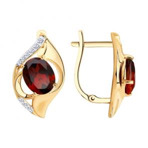 Золотые серьги Diamant с фианитом и гранатом 51-320-00924-2 фото