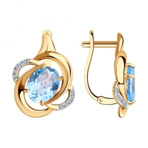 Золотые серьги Diamant с топазом и фианитом 51-320-00926-1 фото