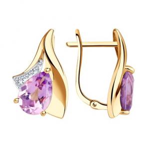 Золотые серьги Diamant с фианитом и аметистом 51-320-00928-2 фото