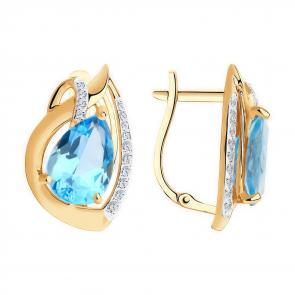 Золотые серьги Diamant с топазом и фианитом 51-320-00931-1 фото