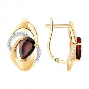 Золотые серьги Diamant с фианитом и гранатом 51-320-00938-1 фото