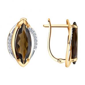 Золотые серьги Diamant с фианитом и раухтопазом 51-320-00962-1 фото