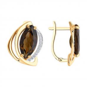 Золотые серьги Diamant с фианитом и раухтопазом 51-320-00966-1 фото