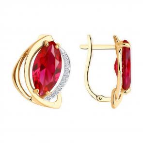 Золотые серьги Diamant с фианитом и рубиновым корундом 51-320-00966-2 фото