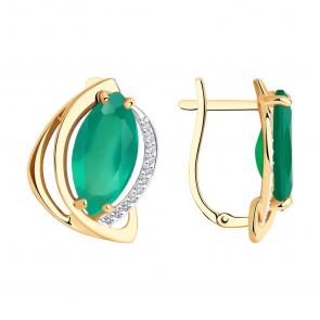 Золотые серьги Diamant с фианитом и агатом 51-320-00966-3 фото