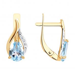 Золотые серьги Diamant с топазом и фианитом 51-320-00985-1 фото