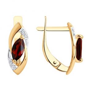 Золотые серьги Diamant с фианитом и гранатом 51-320-01018-2 фото