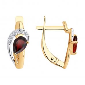 Золотые серьги Diamant с фианитом и гранатом 51-320-01020-2 фото