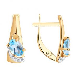 Золотые серьги Diamant с топазом и фианитом 51-320-01021-1 фото