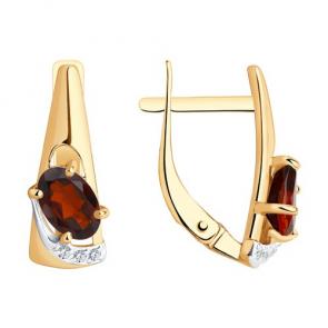 Золотые серьги Diamant с фианитом и гранатом 51-320-01021-2 фото