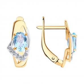 Золотые серьги Diamant с топазом и фианитом 51-320-01028-1 фото