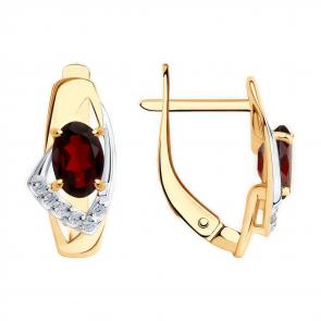 Золотые серьги Diamant с фианитом и гранатом 51-320-01028-2 фото
