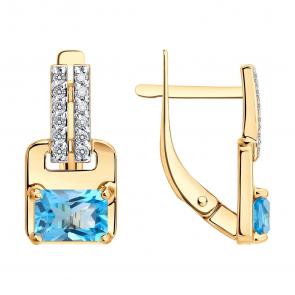 Золотые серьги Diamant с топазом и фианитом 51-320-01285-1 фото