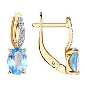 Золотые серьги Diamant с топазом и фианитом 51-320-01496-1 фото