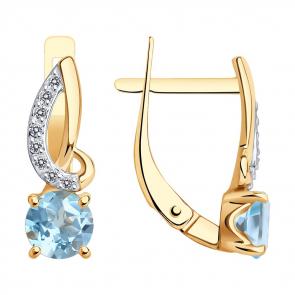 Золотые серьги Diamant с топазом и фианитом 51-320-01503-1 фото