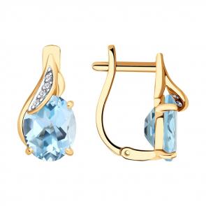Золотые серьги Diamant с топазом и фианитом 51-320-01561-2 фото
