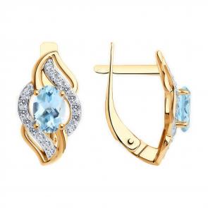 Золотые серьги Diamant с топазом и фианитом 51-320-01614-1 фото