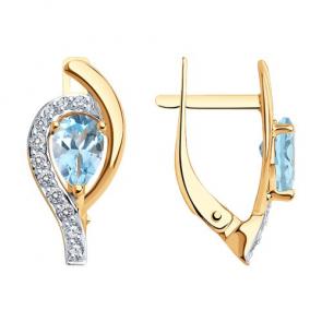 Золотые серьги Diamant с топазом и фианитом 51-320-01703-1 фото