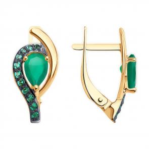 Золотые серьги Diamant с фианитом и агатом 51-320-01703-3 фото