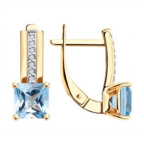 Золотые серьги Diamant с топазом и фианитом 51-320-01729-1 фото
