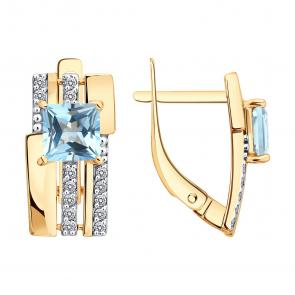 Золотые серьги Diamant с топазом и фианитом 51-320-01730-1 фото
