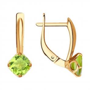 Золотые серьги Diamant с хризолитом 51-320-01767-3 фото