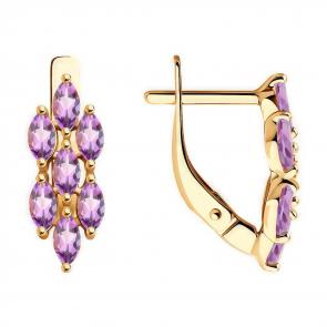 Золотые серьги Diamant с аметистом 51-320-01869-3 фото