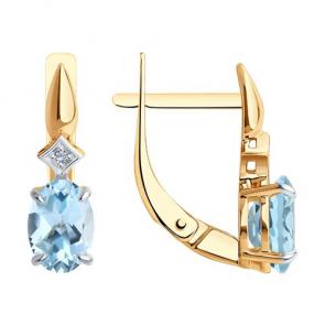 Золотые серьги Diamant с топазом и фианитом 51-320-01919-1 фото