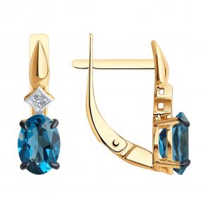 Золотые серьги Diamant с фианитом и Лондон топазом 51-320-01919-2 фото