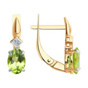 Золотые серьги Diamant с фианитом и хризолитом 51-320-01919-4 фото