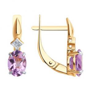 Золотые серьги Diamant с фианитом и аметистом 51-320-01919-5 фото