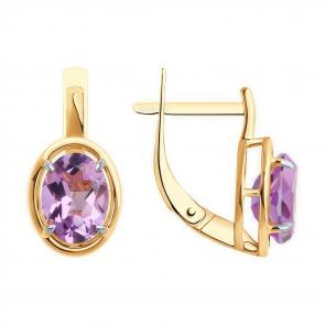 Золотые серьги Diamant с аметистом 51-320-01927-4 фото