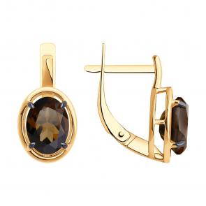 Золотые серьги Diamant с раухтопазом 51-320-01927-5 фото