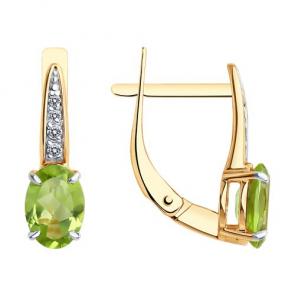 Золотые серьги Diamant с фианитом и хризолитом 51-320-01933-1 фото