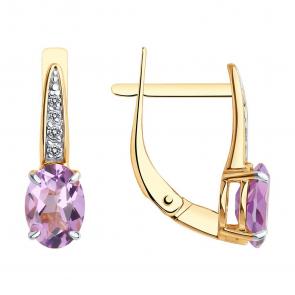 Золотые серьги Diamant с фианитом и аметистом 51-320-01933-2 фото