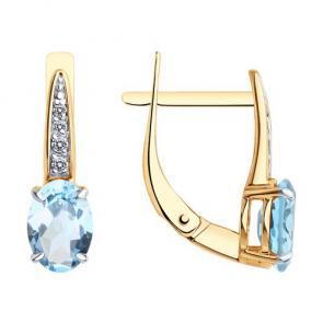 Золотые серьги Diamant с топазом и фианитом 51-320-01933-5 фото