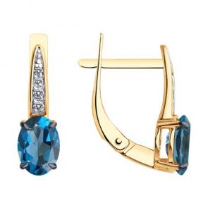 Золотые серьги Diamant с фианитом и Лондон топазом 51-320-01933-6 фото
