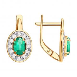 Золотые серьги Diamant с топазом и изумрудом 51-320-01961-2 фото