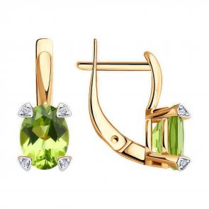 Золотые серьги Diamant с фианитом и хризолитом 51-320-01968-3 фото