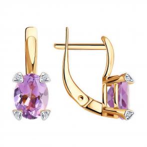 Золотые серьги Diamant с фианитом и аметистом 51-320-01968-4 фото