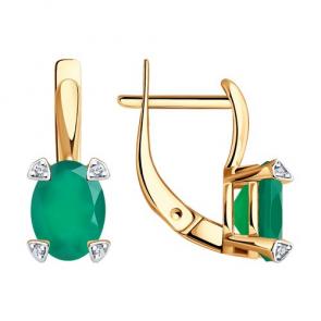 Золотые серьги Diamant с фианитом и агатом 51-320-01968-6 фото