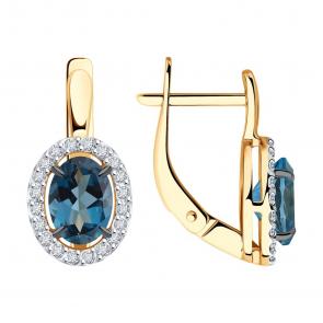 Золотые серьги Diamant с фианитом и Лондон топазом 51-320-02049-2 фото
