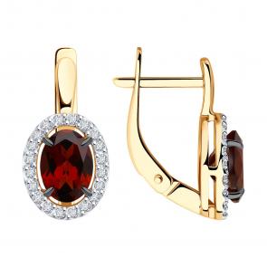 Золотые серьги Diamant с фианитом и гранатом 51-320-02049-3 фото