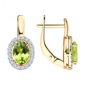 Золотые серьги Diamant с фианитом и хризолитом 51-320-02049-5 фото