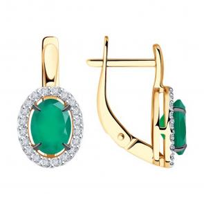 Золотые серьги Diamant с фианитом и агатом 51-320-02049-6 фото