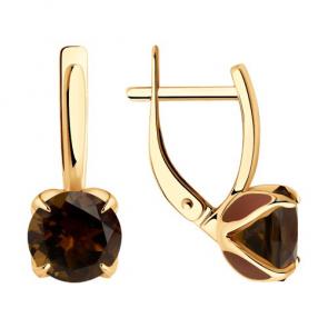 Золотые серьги Diamant с раухтопазом 51-320-02058-5 фото