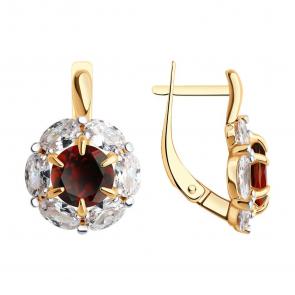 Золотые серьги Diamant с фианитом и гранатом 51-320-02100-2 фото