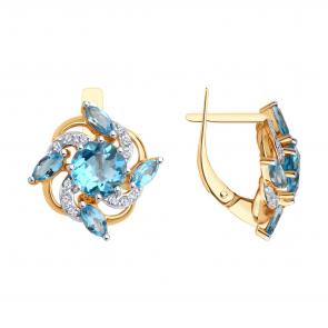 Золотые серьги Diamant с топазом и фианитом 51-320-02156-1 фото